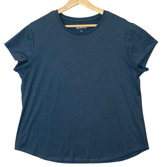 Quince Ultra Soft Short Sleeve Crew Neck T-Shirt Womens L Blue Minimalist Casual - Picture 2 of 6